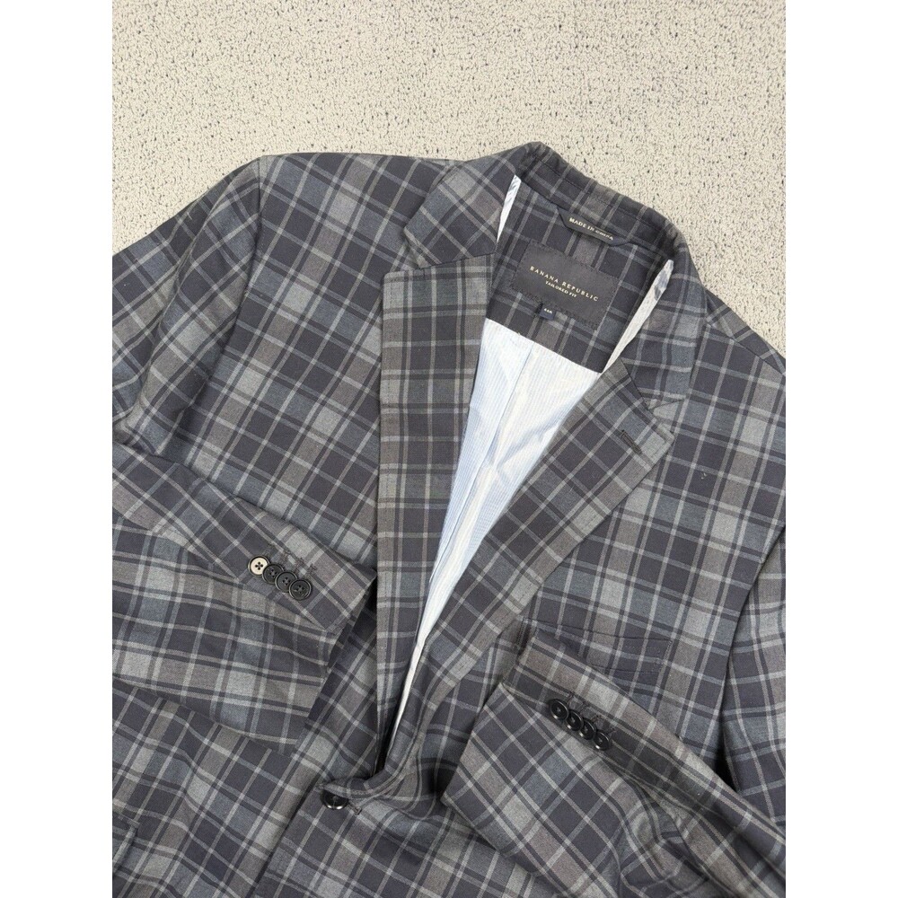 Banana Republic Sport Coat Men 44R Gray Cotton Plaid Jacket Blazer